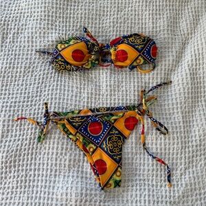 Colorful Geo-Print Tie-Side Bikini Set